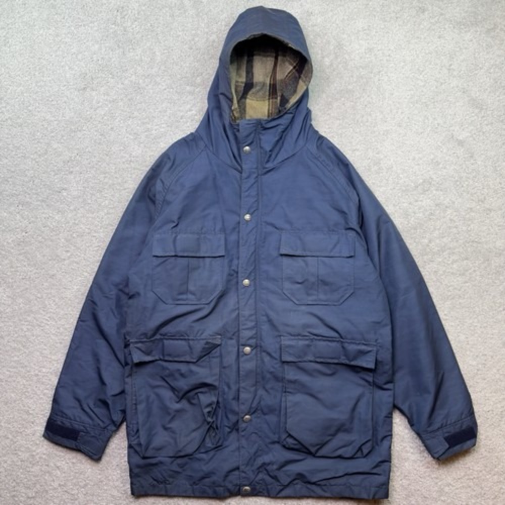 Vintage Woolrich 6110 Mens M Blue Mountain Parka Wool Plaid Lined USA 80s